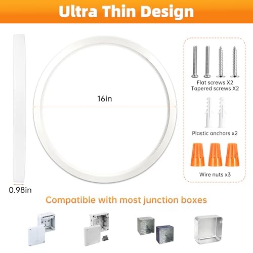16 Inch 1Pack Super Slim Flush Mount Ceiling Light 16inch-1Pack White