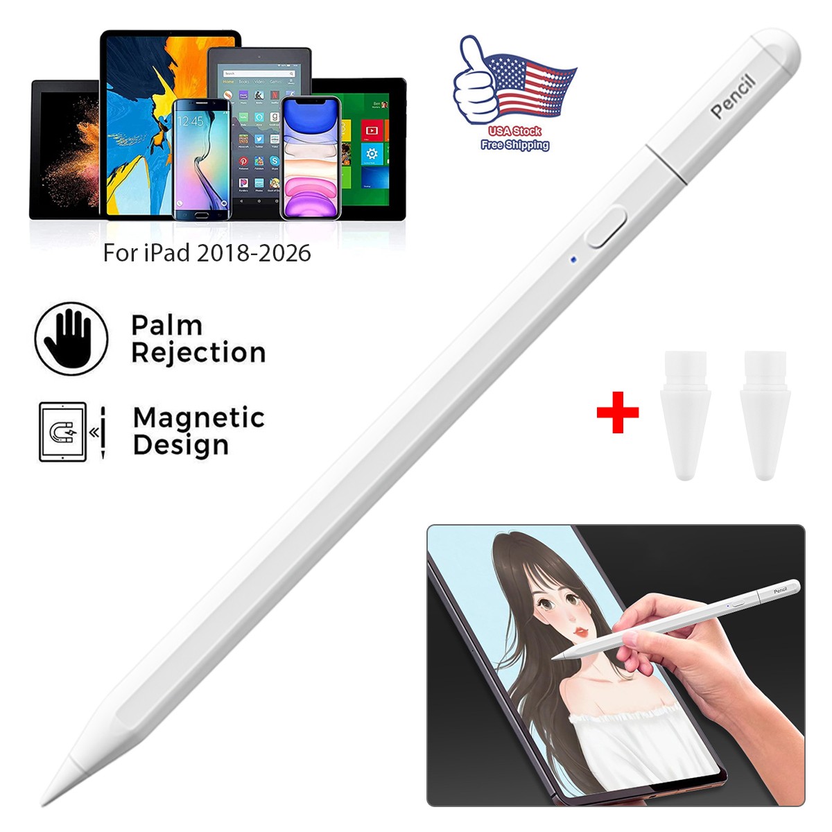 iPad Stylus Pen | Type-C Fast Charging | Magnetic Drawing Pen For 2018-UP iPad
