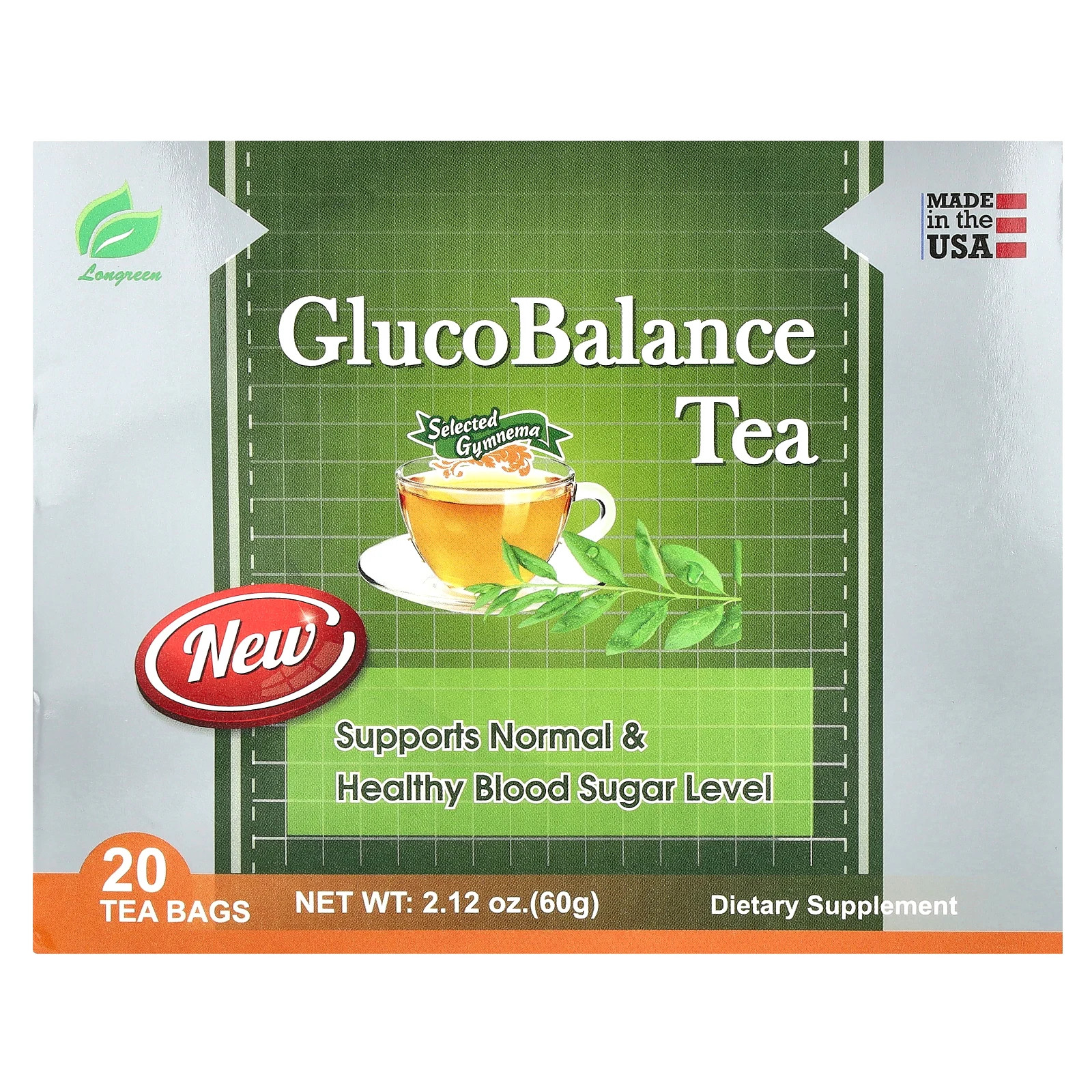 Longreen Corporation GlucoBlocker Tea 20 Tea Bags 2 12 oz 60 g All-Natural,