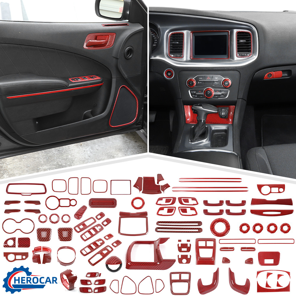RED Carbon Fiber Car Interior Panel Cover Full Trim Kit for Dodge Charger 2015+