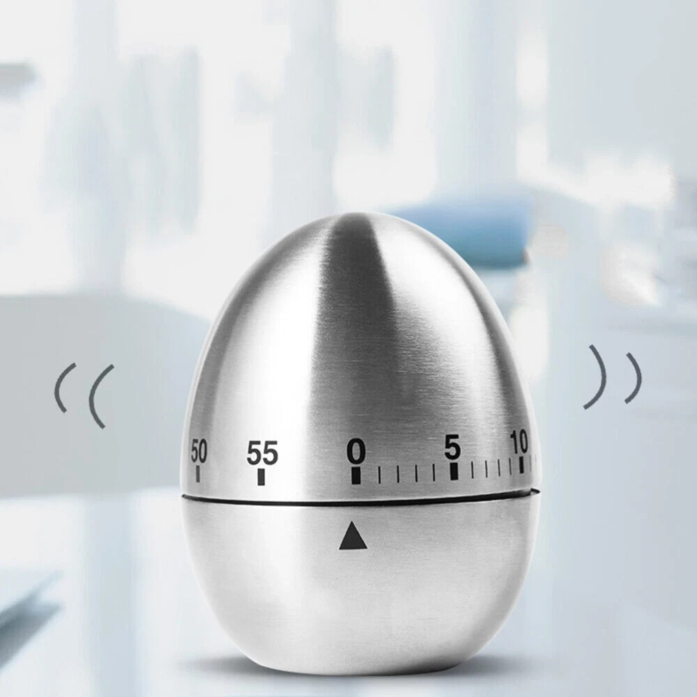 NEW Stainless Steel Creative Mechanical Rotate Timer Egg Shape Manual Countdown