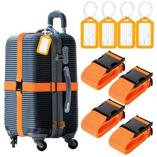 8 Pack Luggage Straps Set, Luggage Straps for Suitcases [Personalized 02 Orange