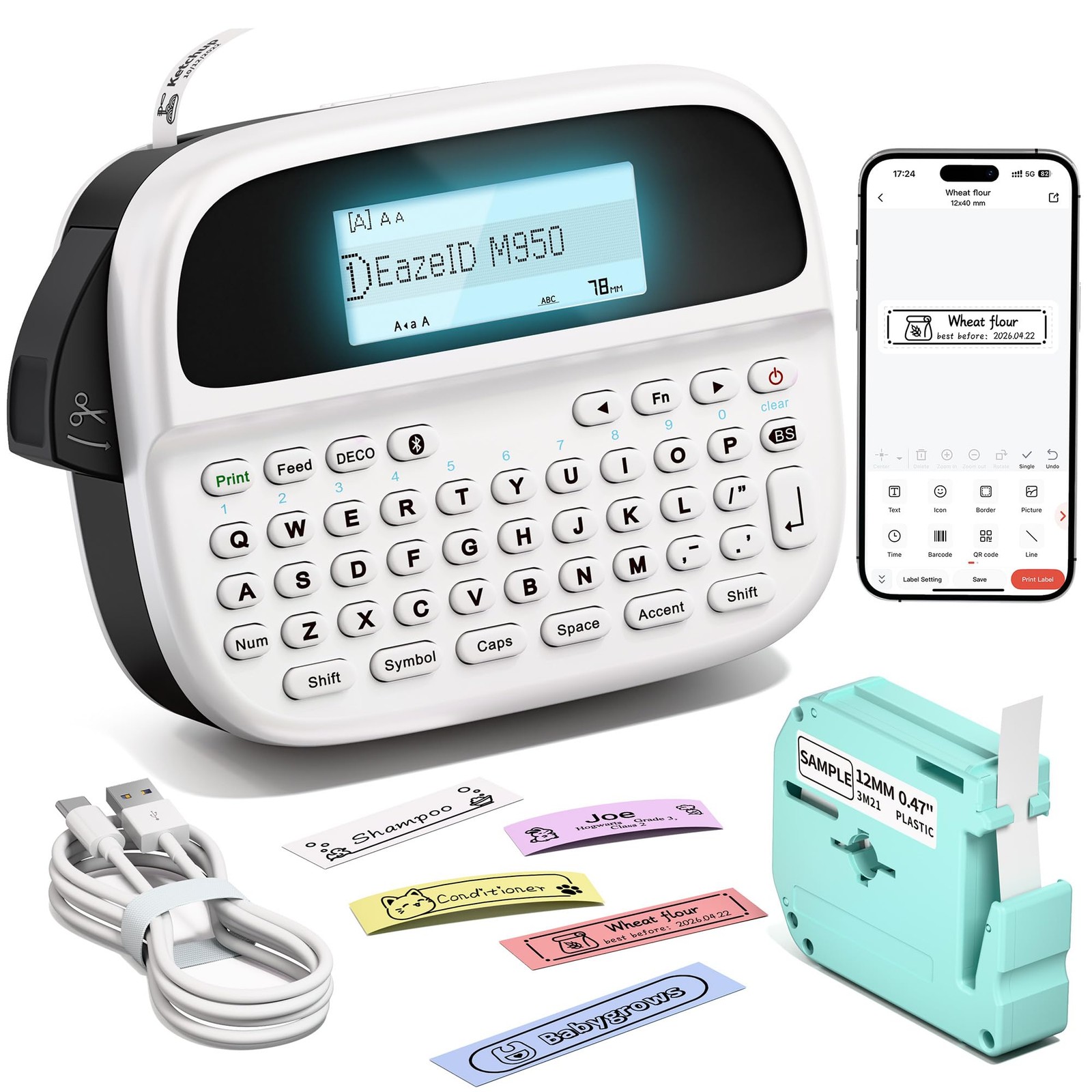 Label Maker Machine with-Tape, Rechargeable Backlit Portable Label Maker, Handhe