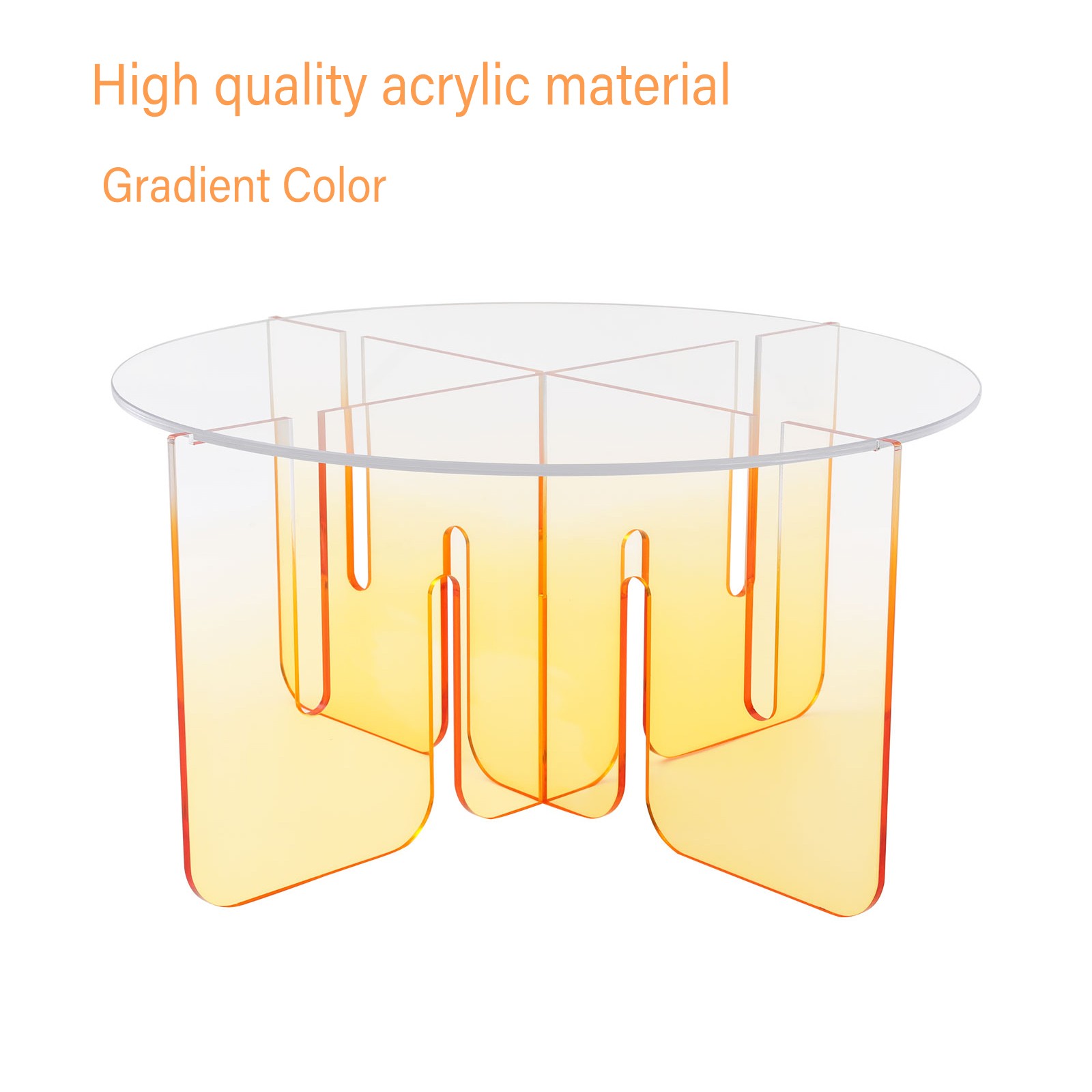 Round Acrylic Coffee Table Gradient Orange Modern Coffee Table with Clear Round