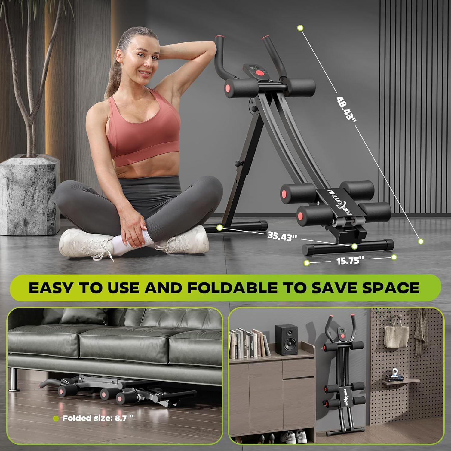 Dual-Track Ab Machine with 4 Adjustable Heights, Foldable Core & Abdominal Exerc