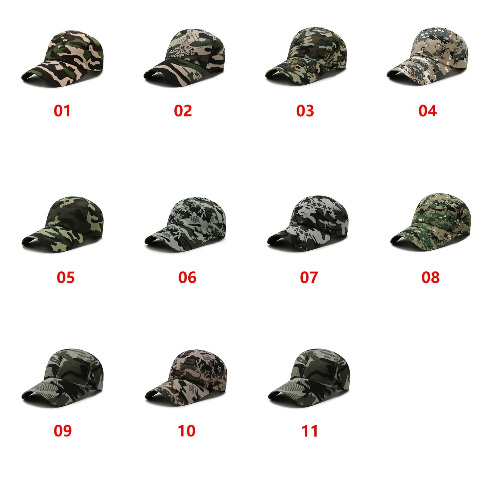 Military Army Camouflage Adjustable 6-Panel Hunting Cap - Choose Color