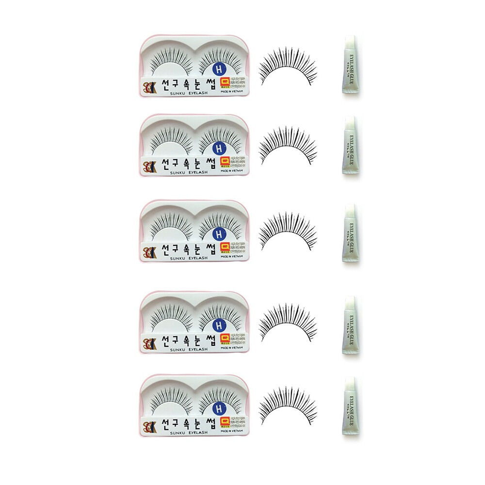 Sunku Eyelash with adhesive (H) 5pcs New (USA Free Shipping)