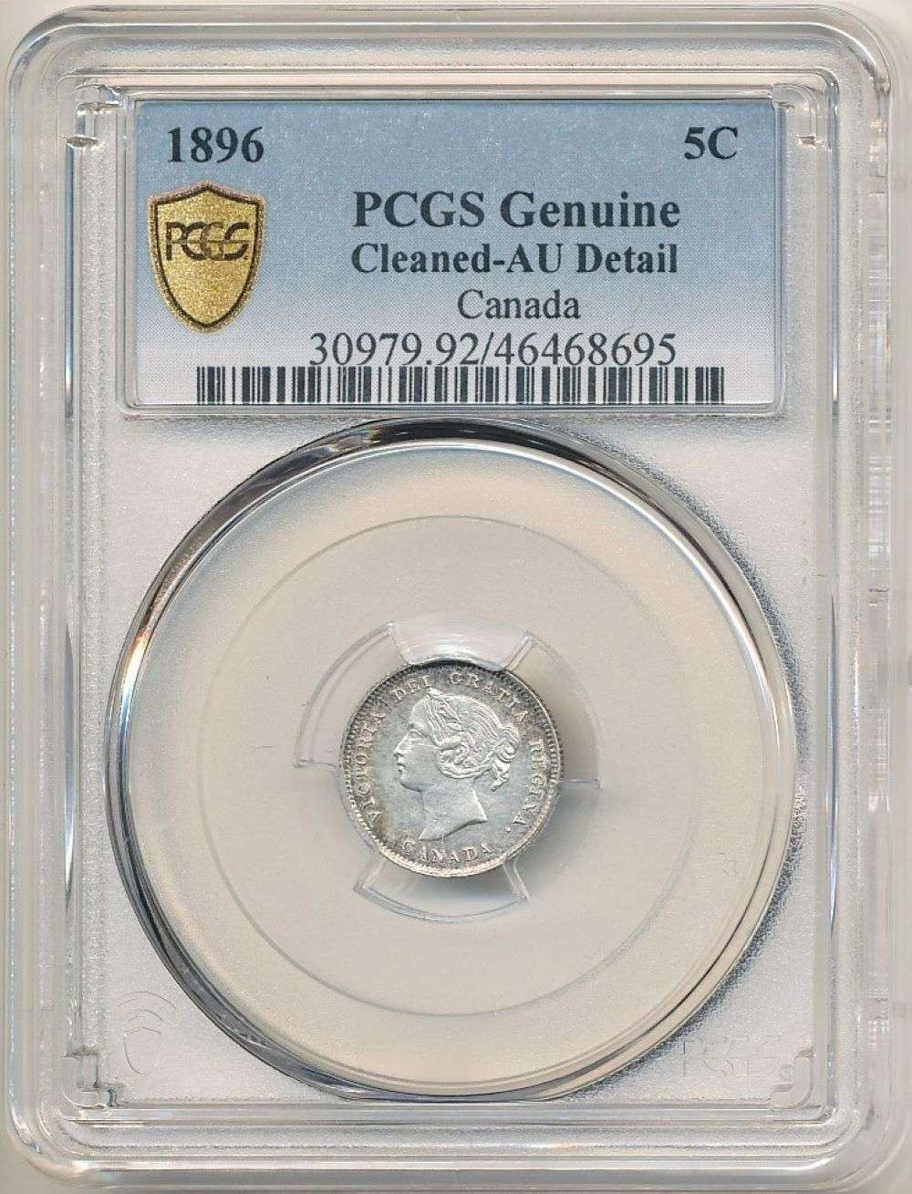 1896 Bank Of Canada 5 Cents, 5C, PCGS AU Details Cleaned, Victoria