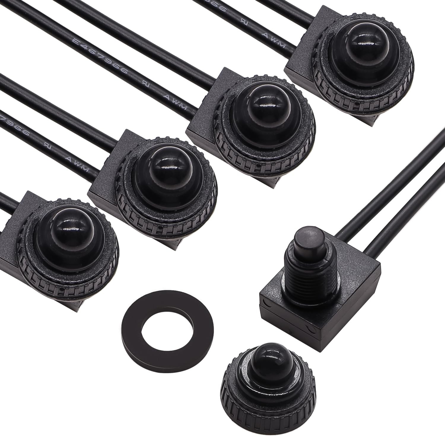 mxuteuk 5pcs 12V RV Waterproof Push Button Switch Black ON/Off SPST