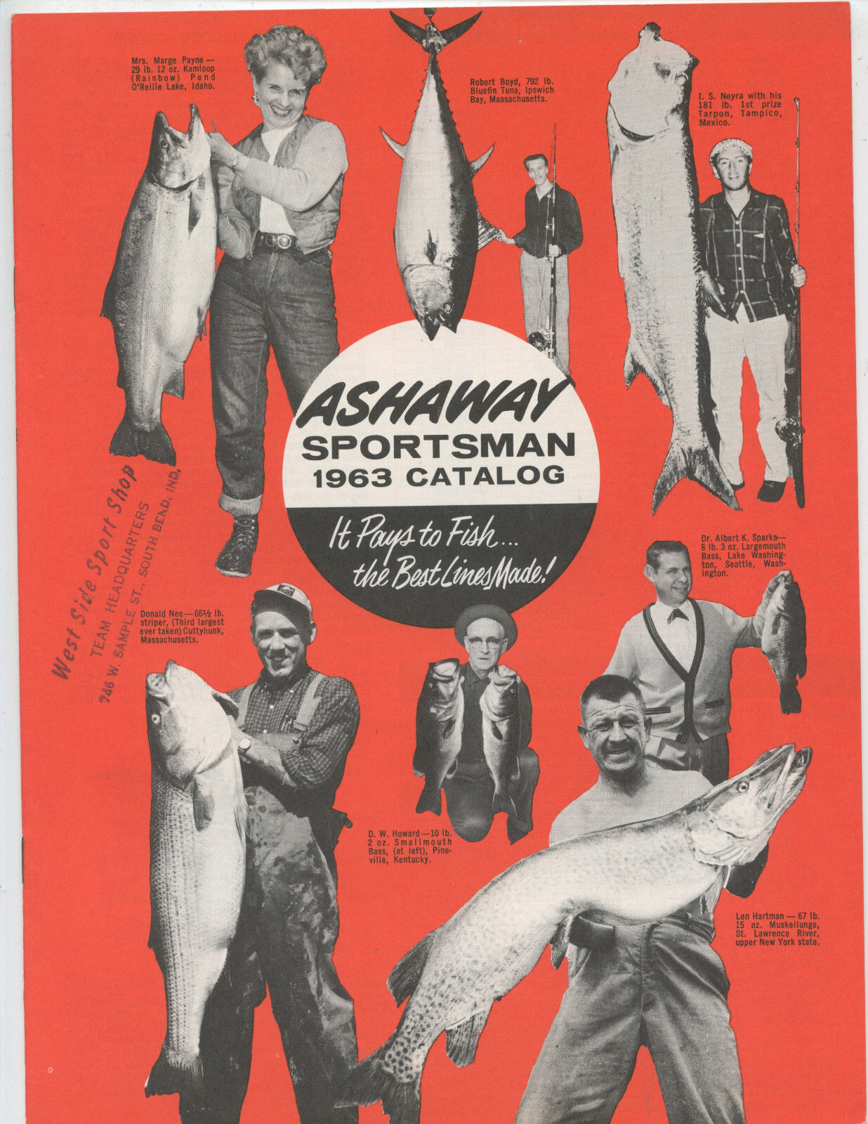 1963 ASHAWAY "SPORTSMAN FISHING LINES" CATALOG (10 PAGES, INSTRUCTIONS, NICE)