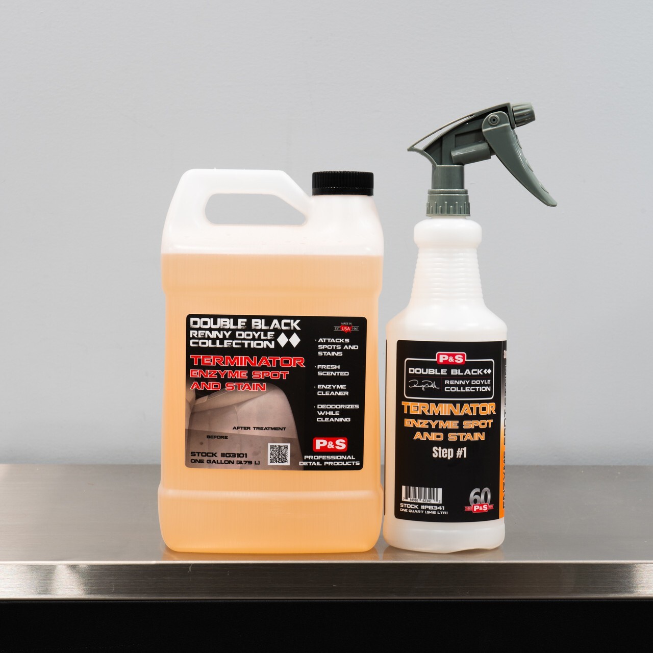 P&S Terminator Kit | 1 Gallon & Spray Bottle | Interior Cleaner Enzyme Stain Rem