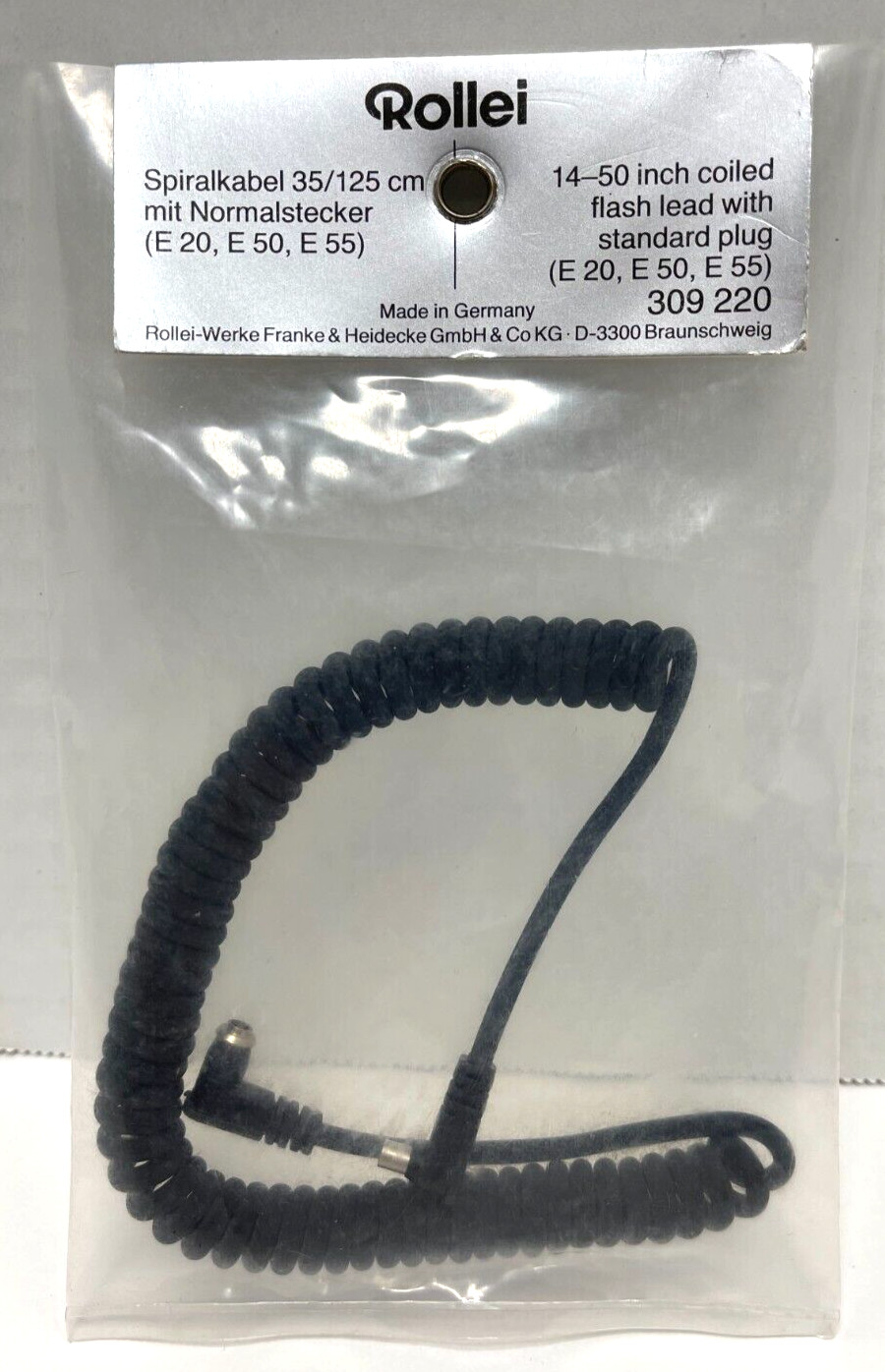 ROLLEI 14-50" Coiled Flash Lead w/Standard Plug (E 20, E 50, E 55)--NEW