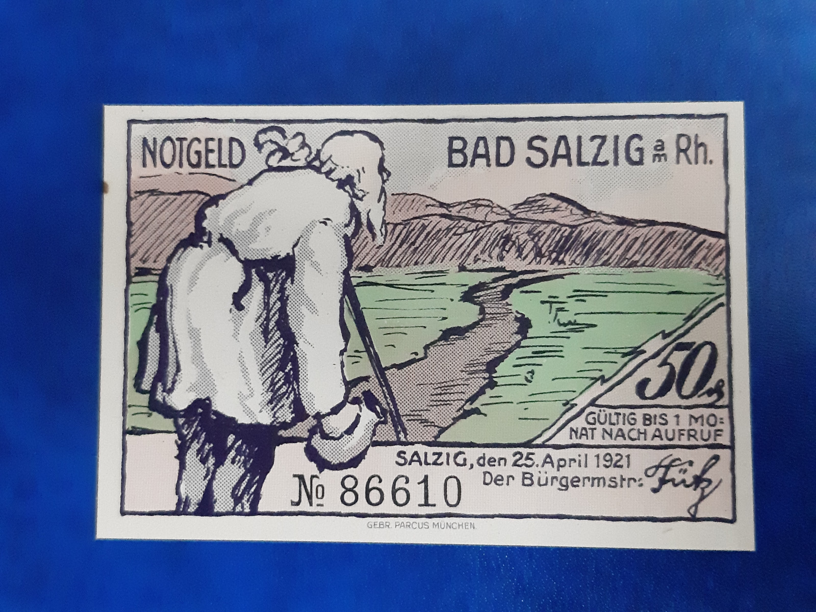 BAD SALZIG NOTGELD 50 PFENNIG 1921 EMERGENCY MONEY GERMANY BANKNOTE (24814)