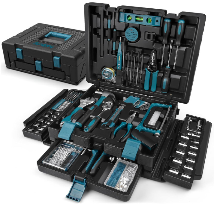 Juego de Herramientas 379pcs Kit Hogar y Auto, Maletín Portátil con Cajón Comple