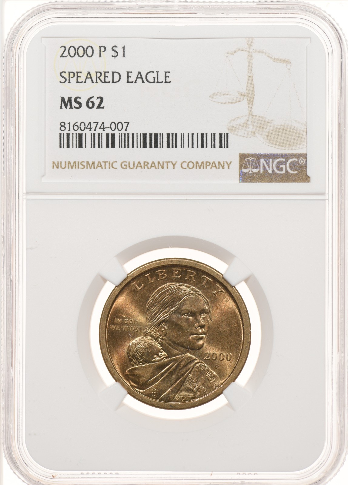2000-P SAC$1 NGC MS62 Speared Eagle FS-901 Sacagawea Dollar Wounded Variety