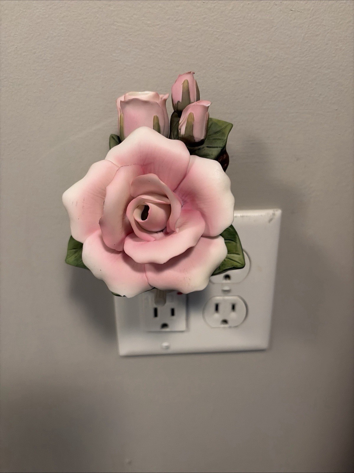 Porcelain Pink Rose With Rose Buds Nightlight Works Great