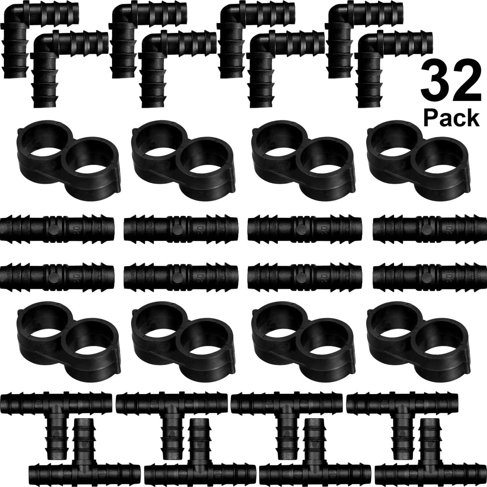 Maitys 32 Pcs Drip Irrigation Fittings Kit for Tubing 8 Tees 8 1/2 Inch