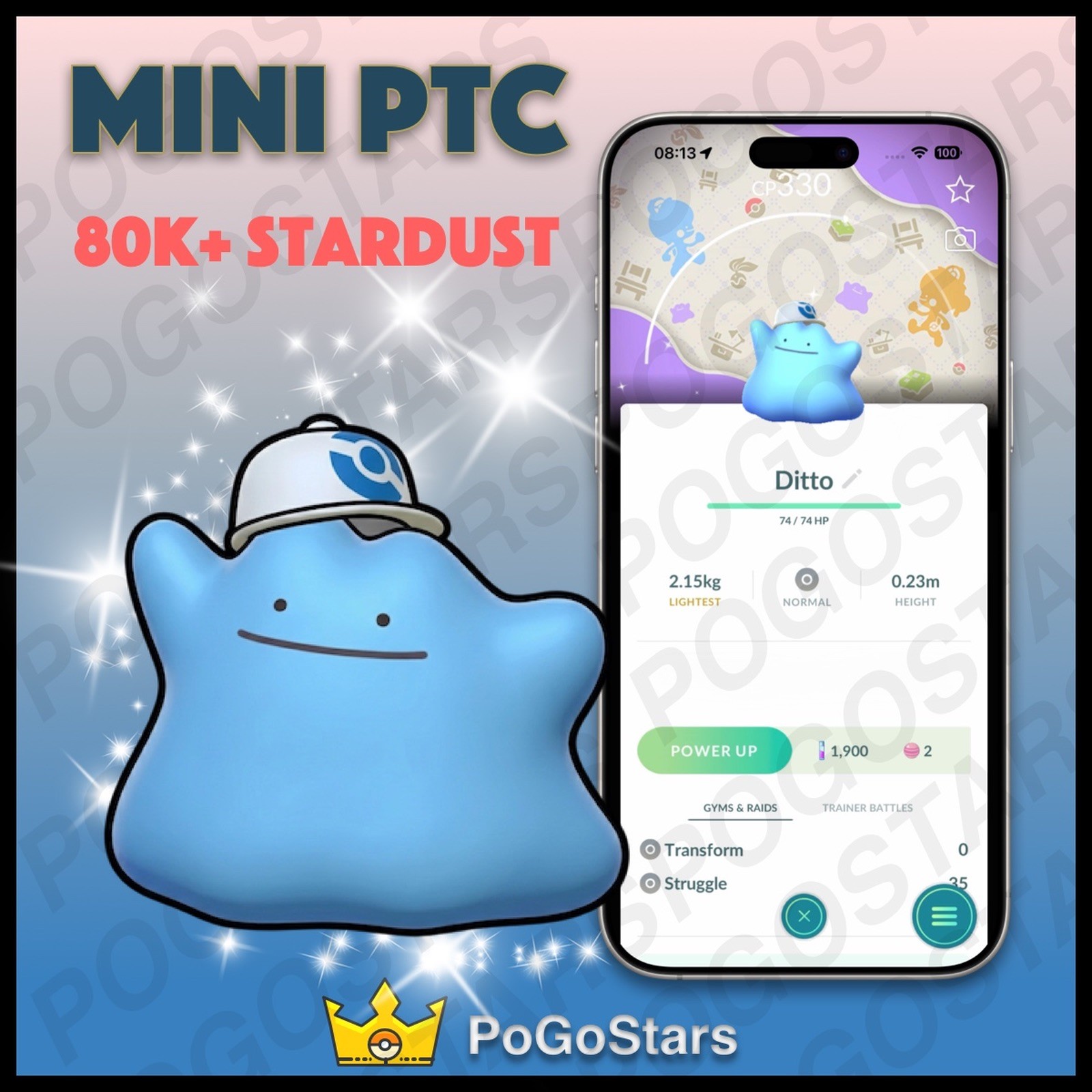 Pokémon PTC Go - Shiny Ditto Wearing a Cap - Pokopia✨Special Background✨