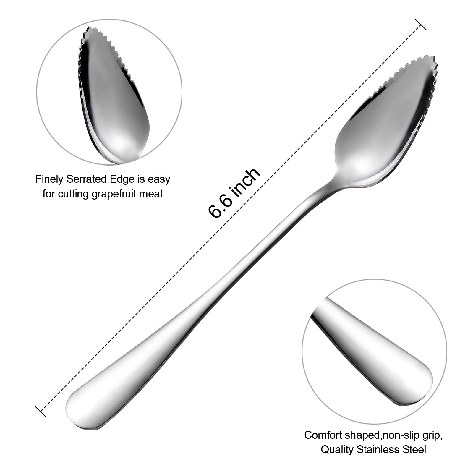5 PCS Grapefruit Spoons, Stainless Steel Spoon 5 Pcs, Silver