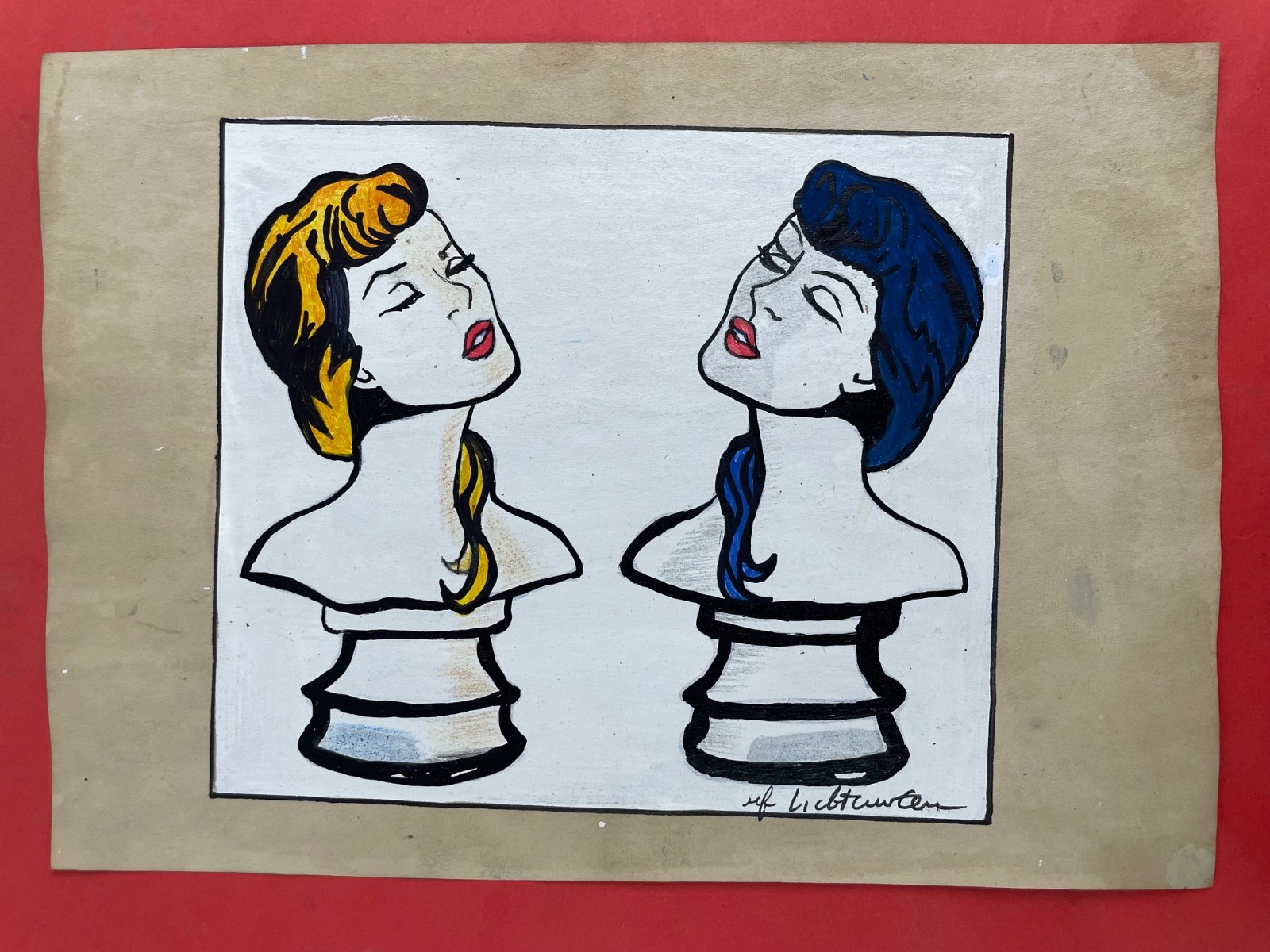 Roy Lichtenstein (Handmade) Drawing On Old Paper signed and stamped