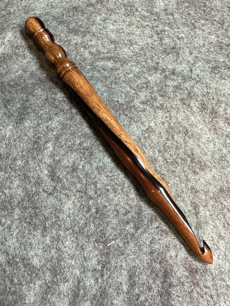Hand carved Exotic Black & White Ebony Wood YARN  CROCHET HOOK  size K