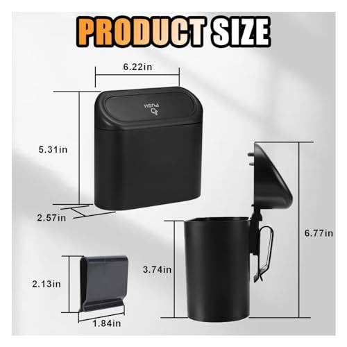 Mini Car Trash Can with Lid, Small Automotive Dustbin Garbage Container, 1pcs