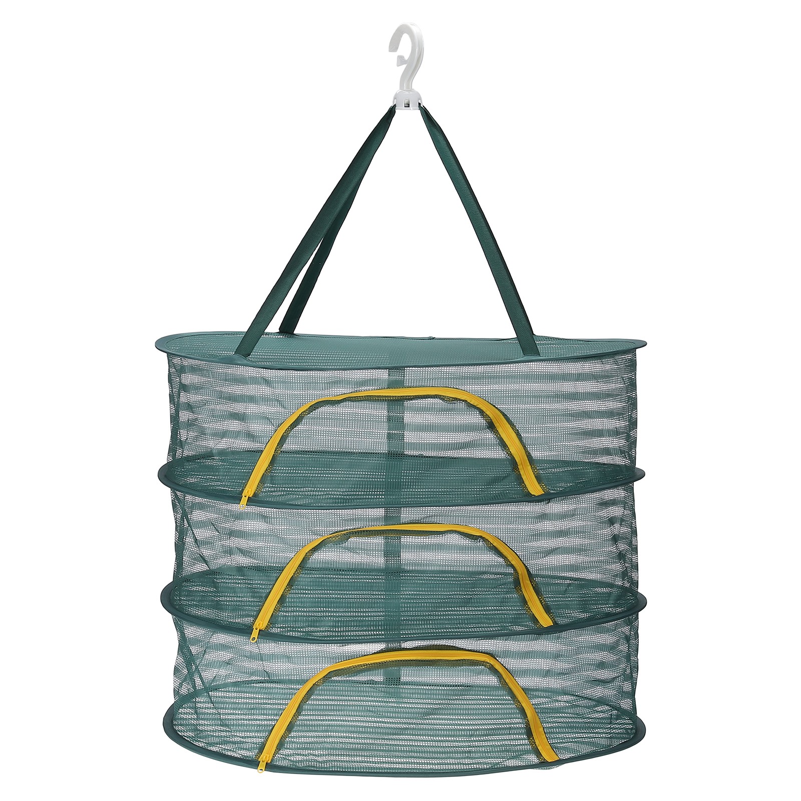 28" Herb Drying Rack Hanging 3 Layer Hanging Mesh Net with Zipper, Green