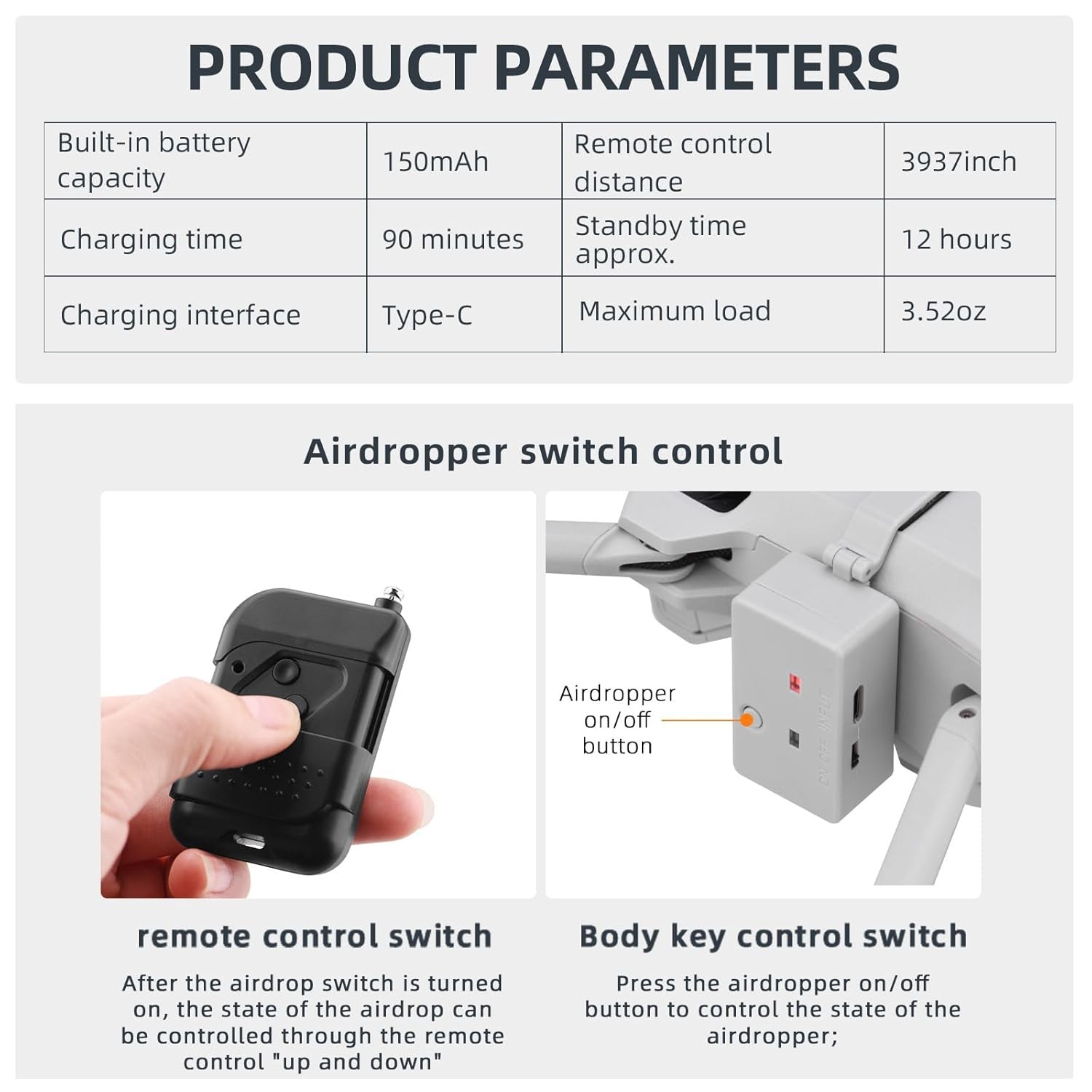 BRDRC Remote Throw System Payload Drop Release for DJI Mini 3 / Mini 3 Pro Drone