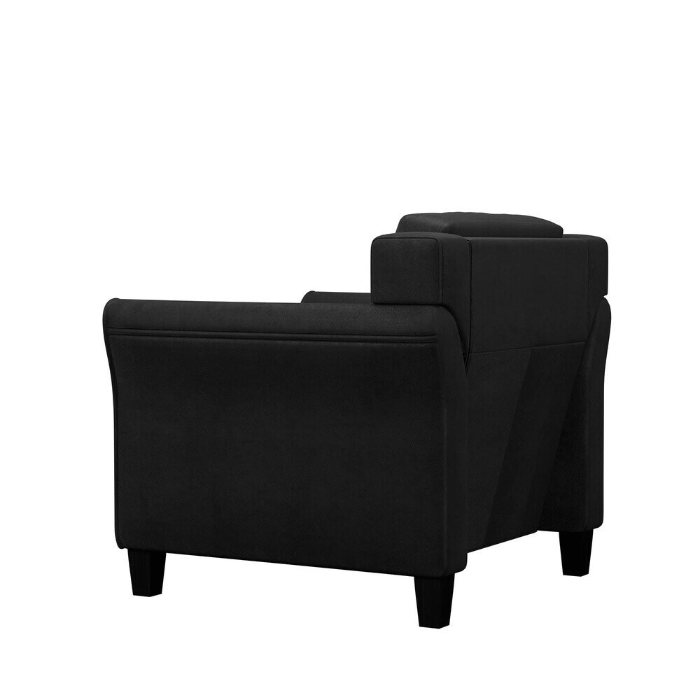 Modern Tufted Back Club Chair Foam Cushioned Eucalyptus Frame Black Fabric New