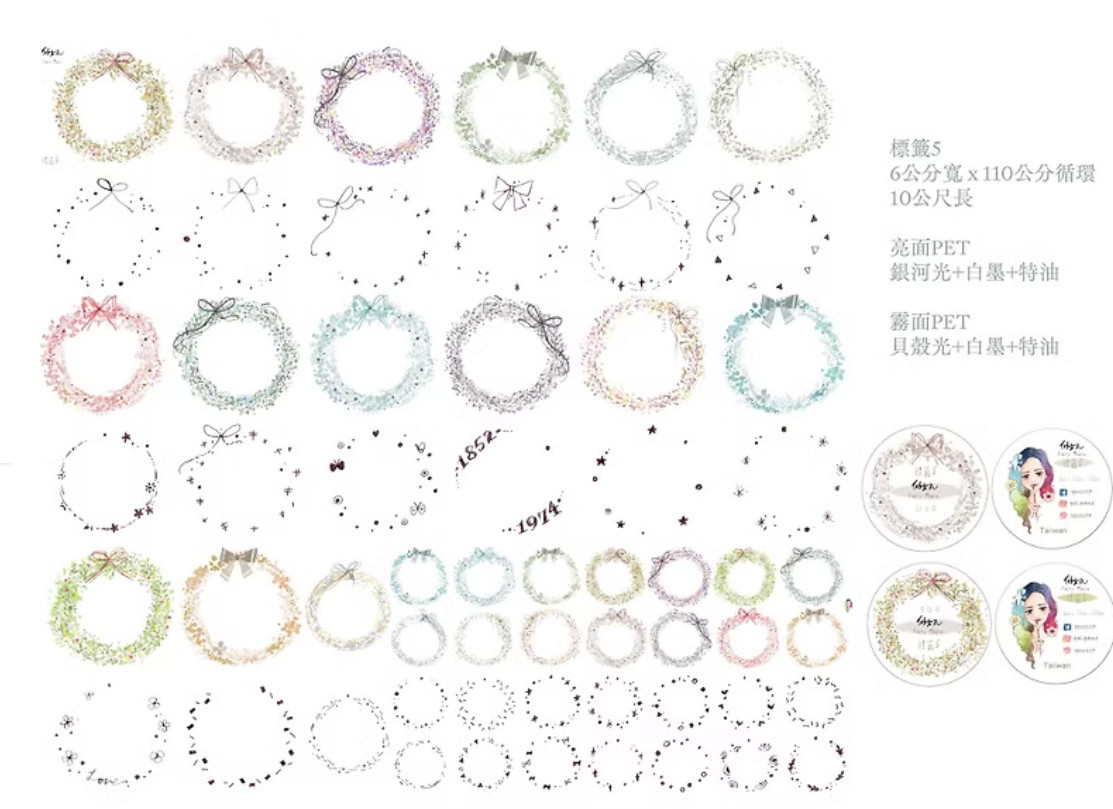 Fairy Maru Flower Wreath Matte PET 3D Embossed Tape SAMPLE LOOP