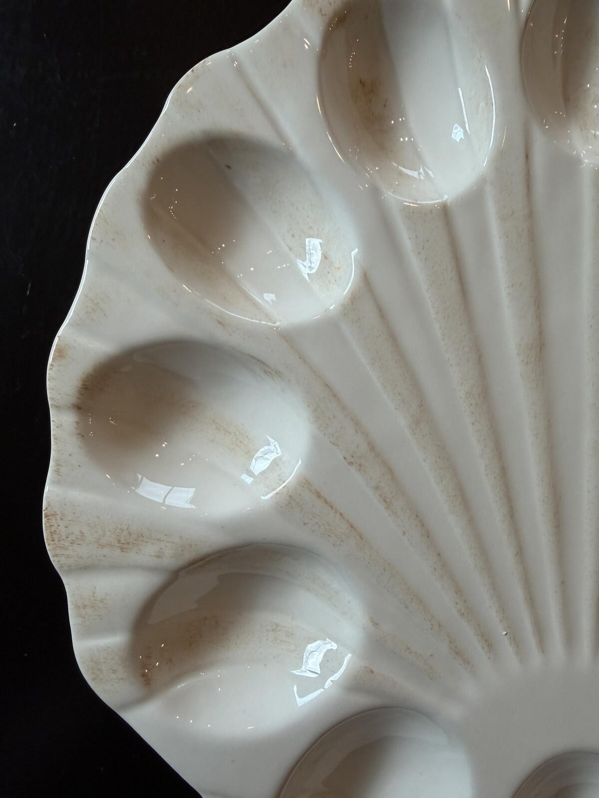 Seashell Deviled Egg Plate- Coastal Speckled Ceramic- 11” Seafare- Summer Decor