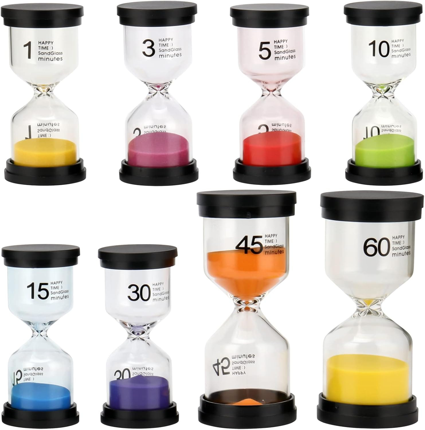 HOZEON 8 Pack Sand Timer Set, Plastic Hourglass Sand Timer, Colorful Sandglass