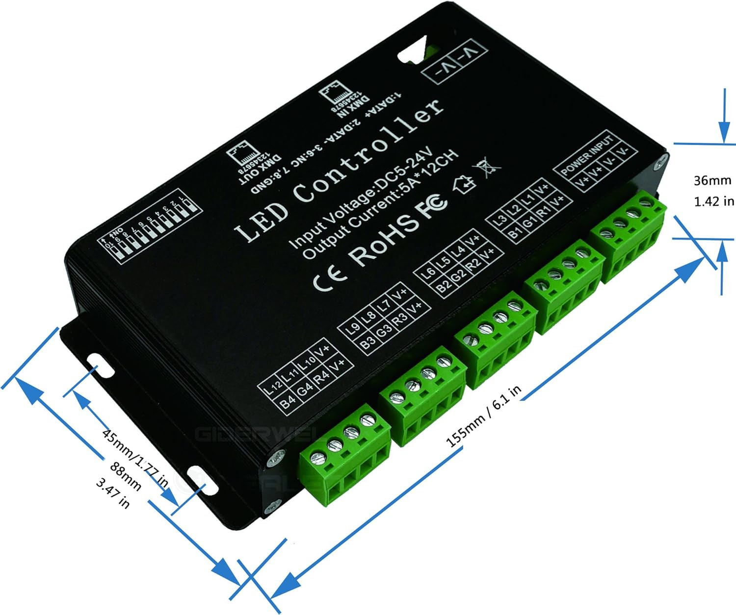 12 Channel DMX Decoder RGB Controller 60A PWM DMX512 Dimmer Driver for RGB Light