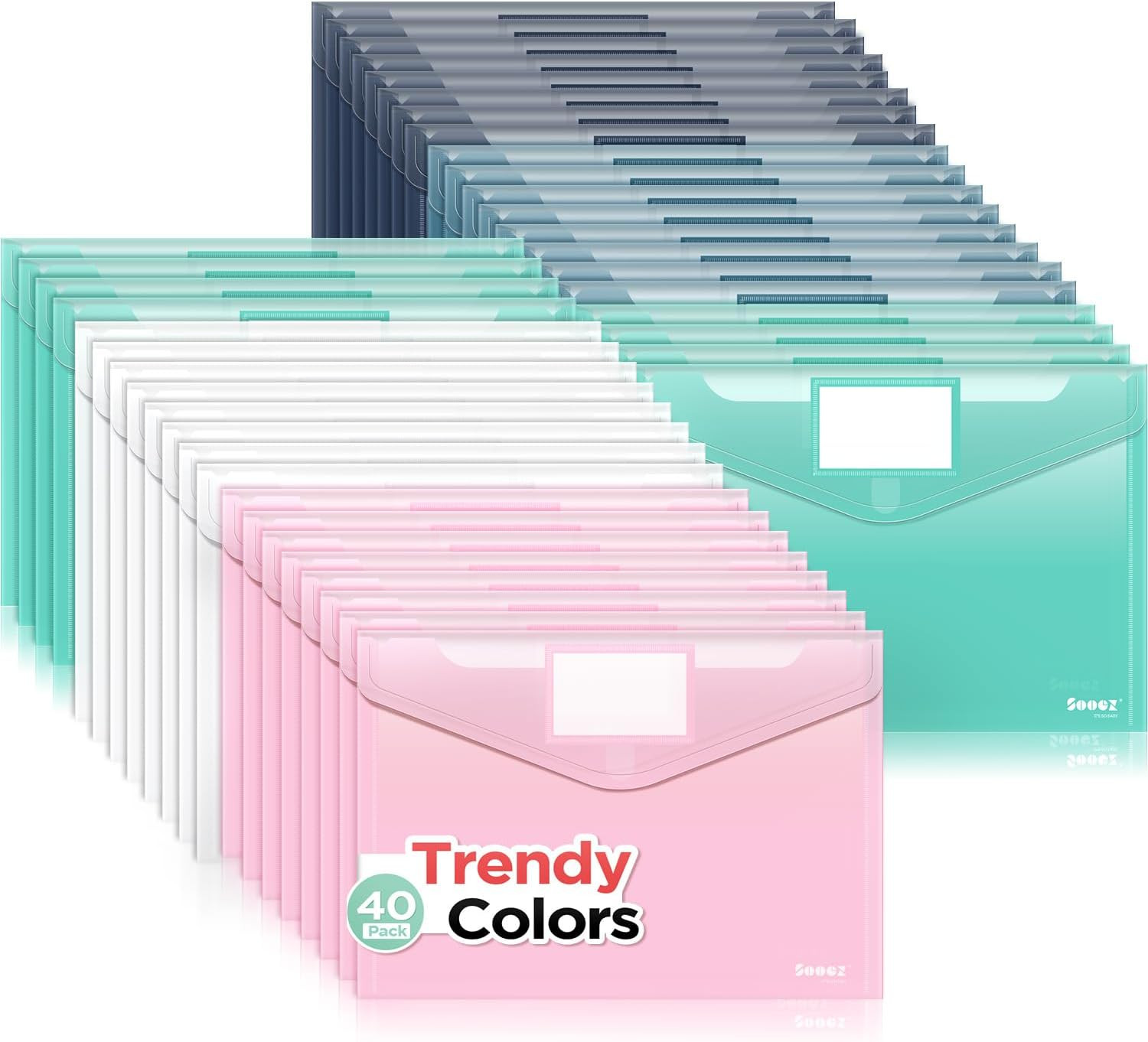 40 Pack Plastic Envelopes, Plastic File Folders, Clear Folders for Documents Tre