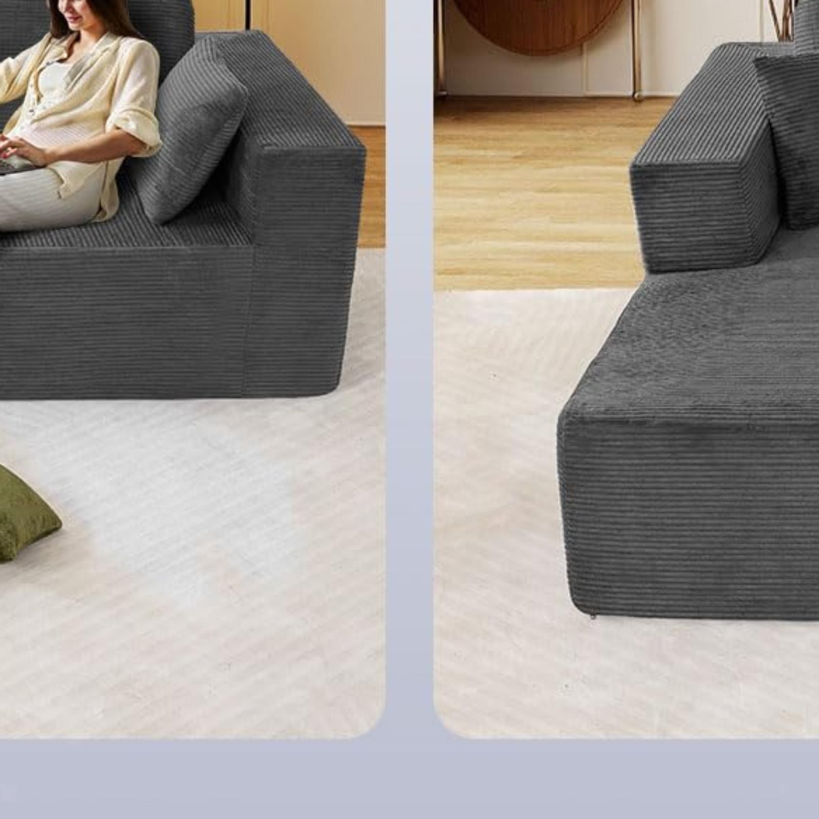 Luxury 109" Modular Sectional Couch, Shape Corduroy Sofa with Removable Pillow,