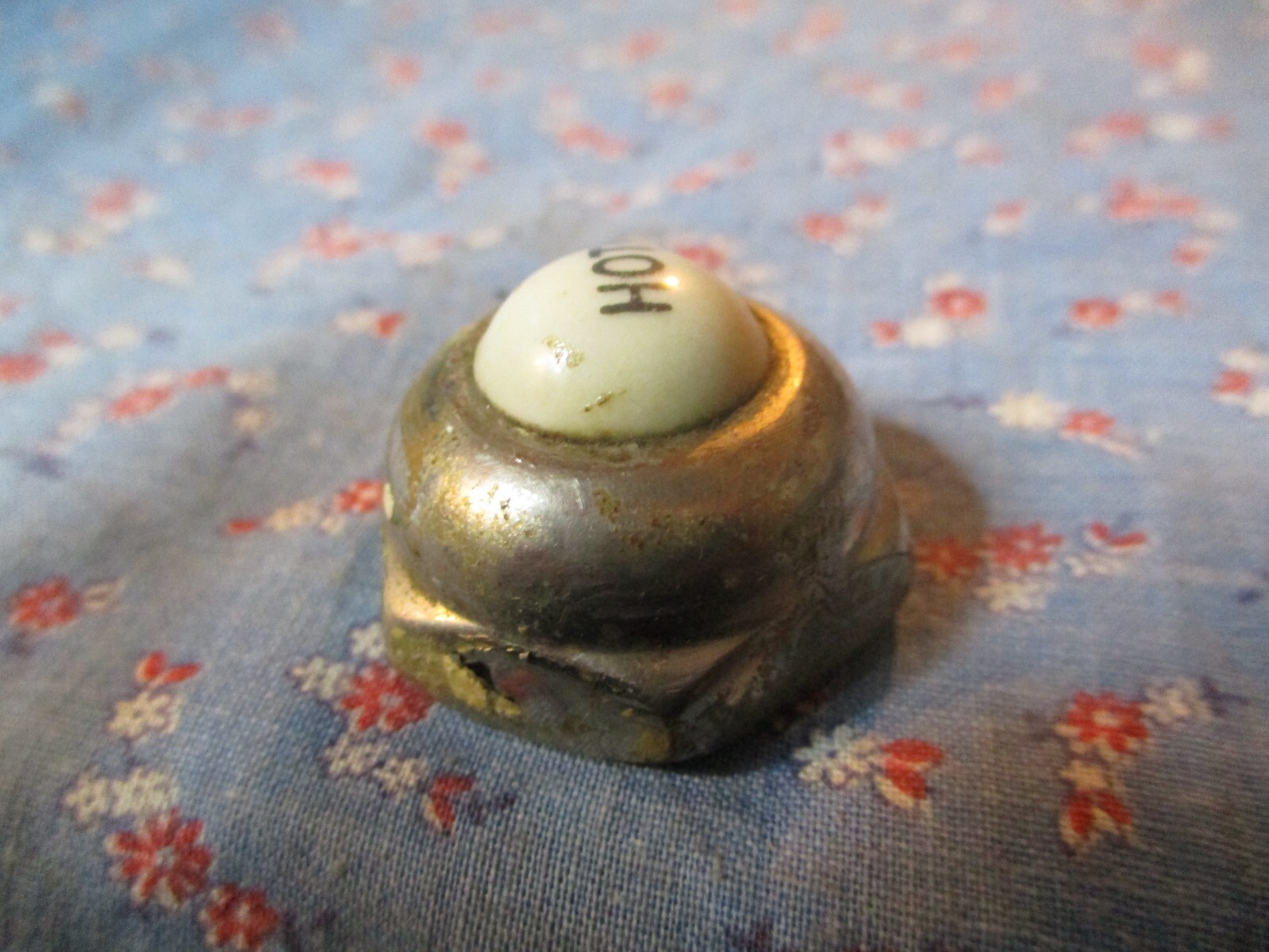 Old HOT Faucet Cap Nut Threaded Hot is Porcelain As Found Condition