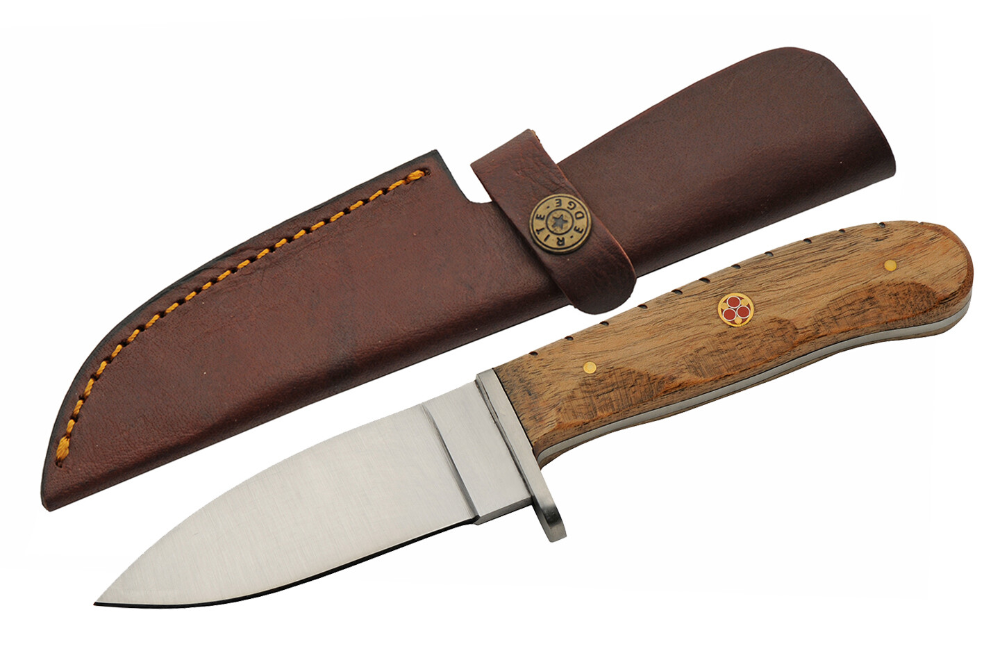Fixed Blade Skinner Hunting Knife Full Tang Wood Handle w/ Leather Sheath