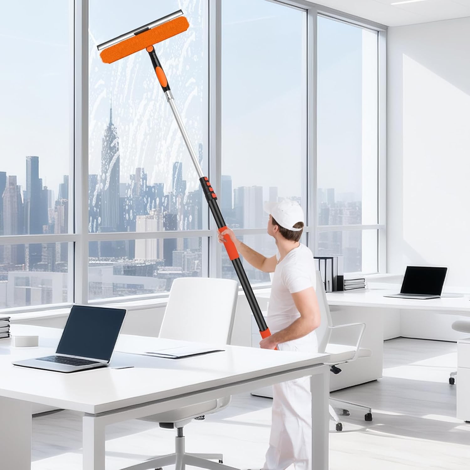 26FT Telescoping Window Cleaning Kit with 14" Squeegee - 2-in-1 Professional