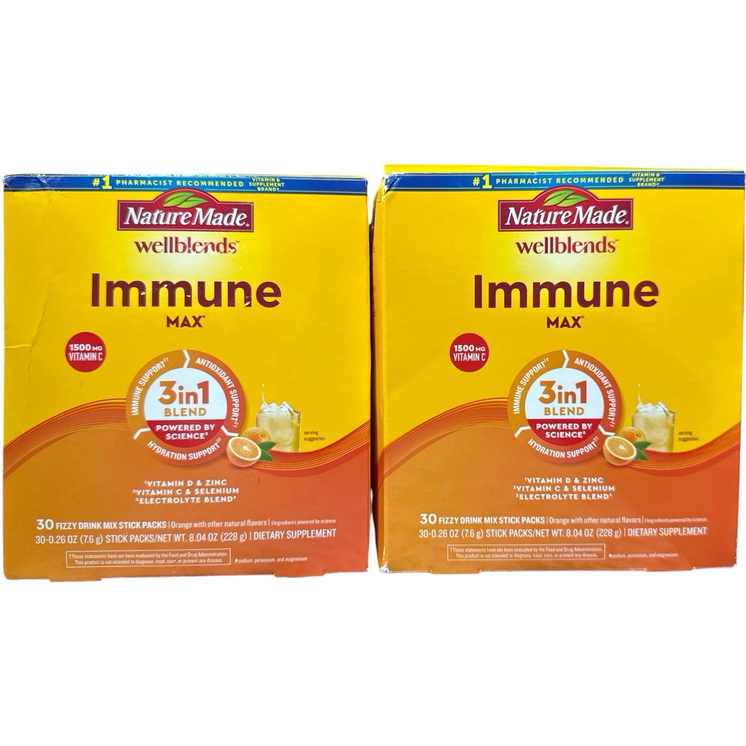 (2) Nature Made Immune Max Orange Drink Mix 1500mg Vitamin C, D & Zinc 02/2027+