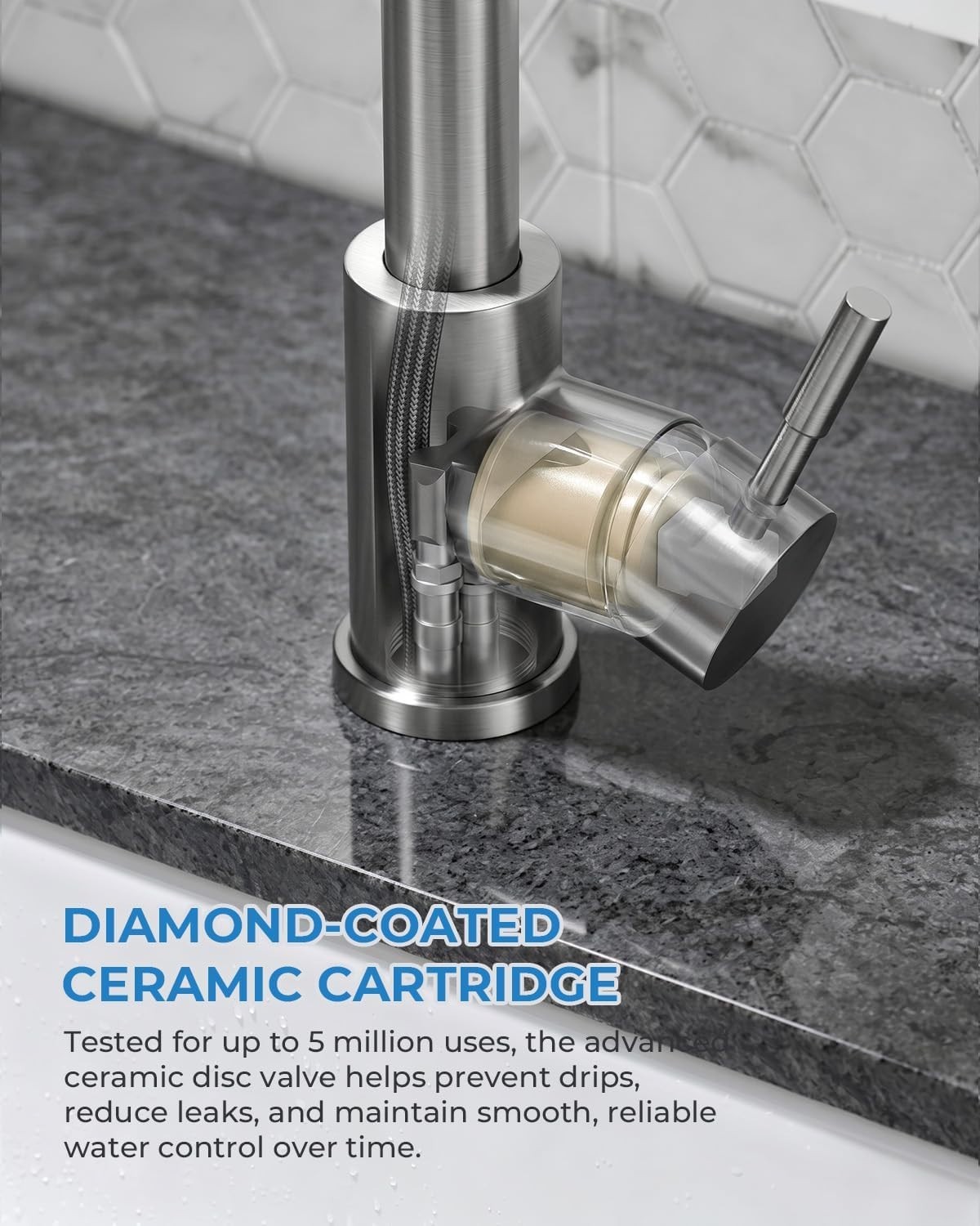 Lead-Free Kitchen Faucet with Pull Down Sprayer & 3 Spray Modes - Brushed Nickel