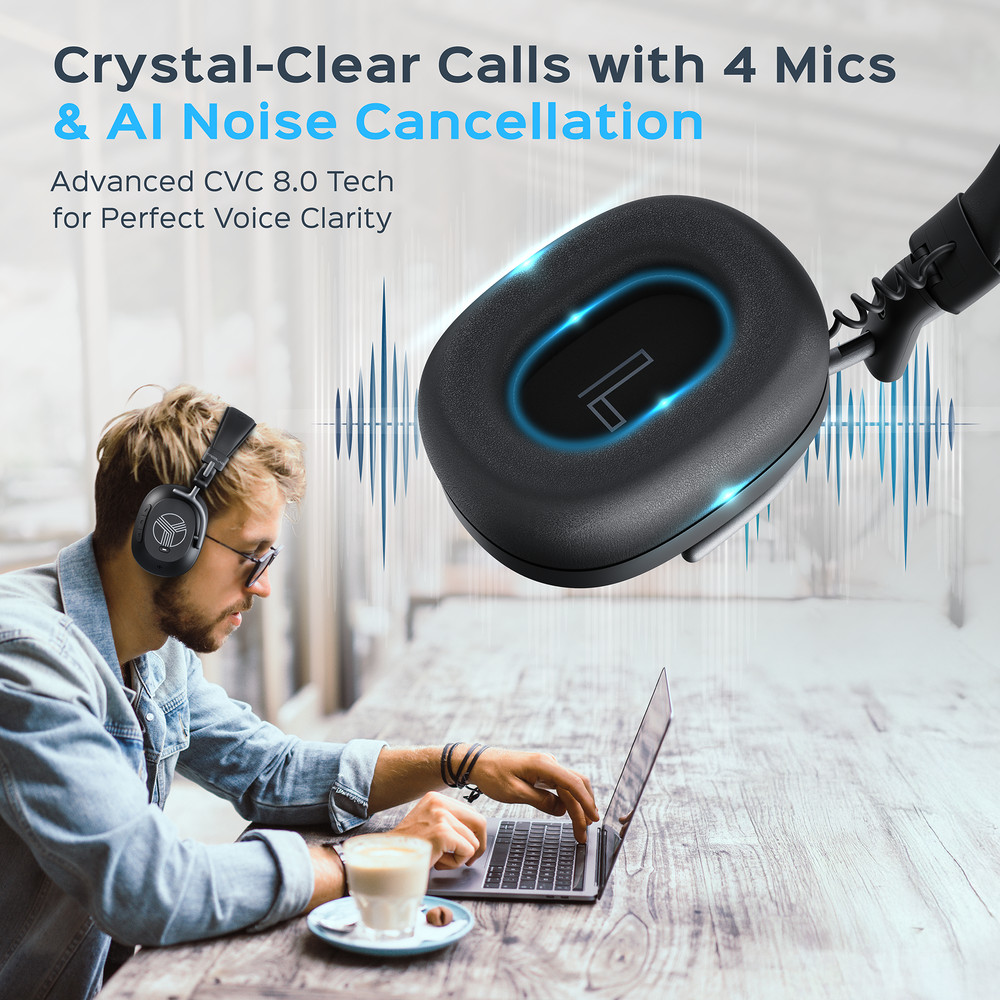TREBLAB U5 - Hybrid Active Noise Cancelling Headphones Over-Ear 55 Playtime