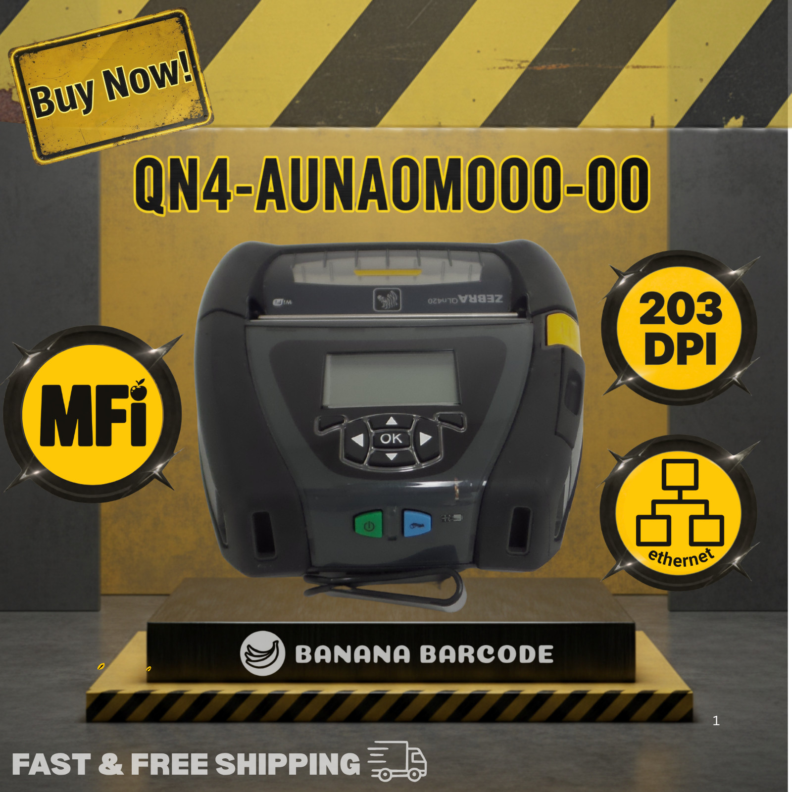 Zebra QN4-AUNA0M00-00 Portable Direct Thermal Printer | WiFi + BT | 203 DPI ⚫️🟨