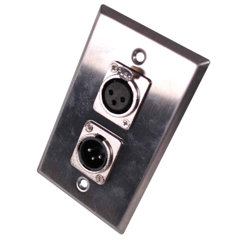 Stainless Steel Wall Plate with 1 XLR Male and 1 XLR Female Connector