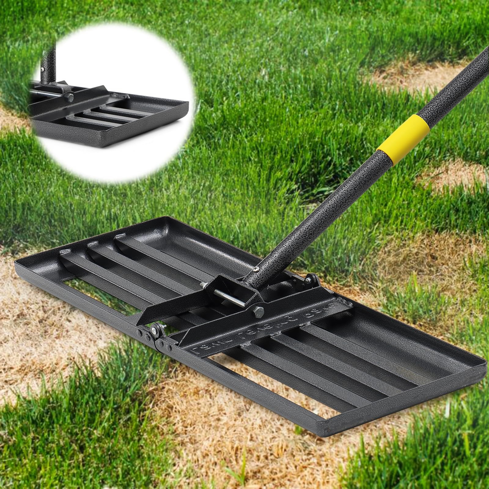 BsBsBest Lawn Leveling Rake, 26"x25" Peat Moss Spreader with 6FT Black
