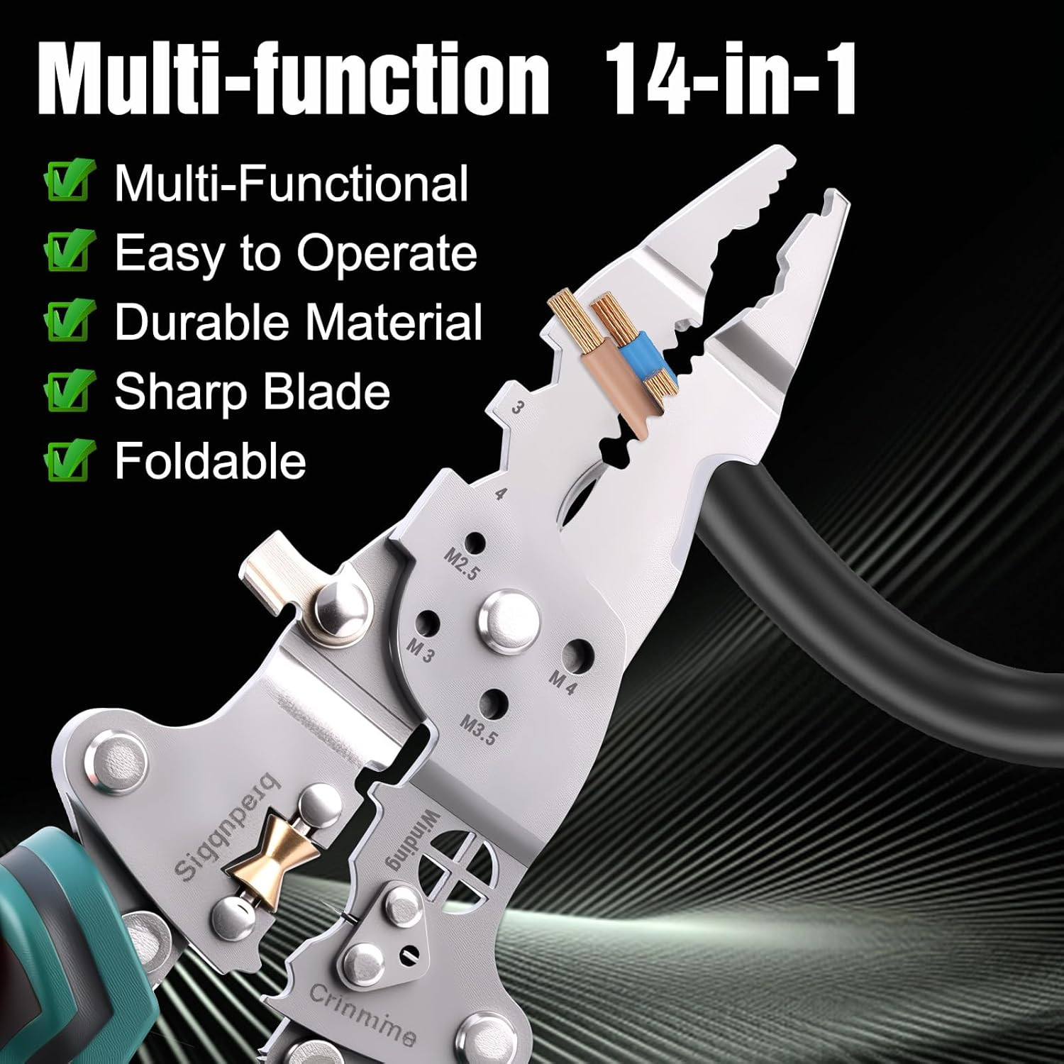 Multi-Function Foldable Wire Stripper with Voltage Tester Professional Foldable