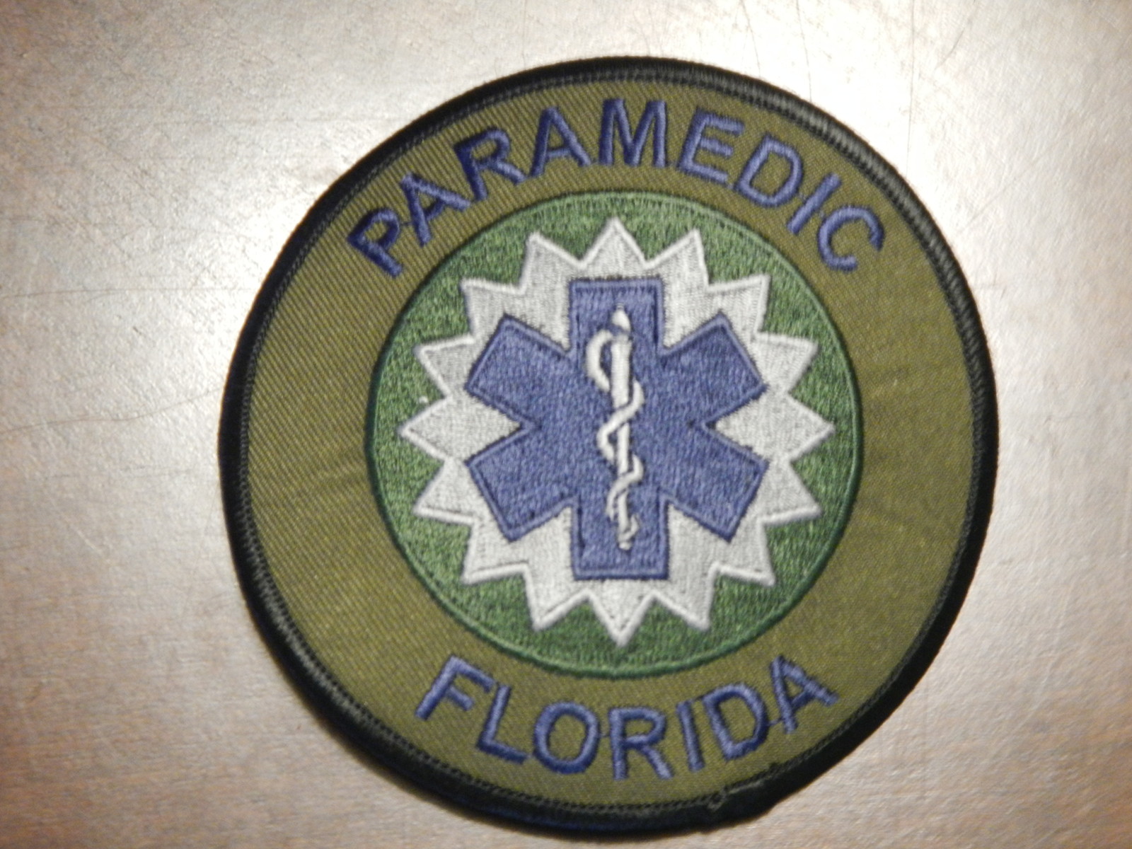 Florida Paramedic Patch - Subdued OD Green 4" w/Hook/loop Back - FREE SHIPPING