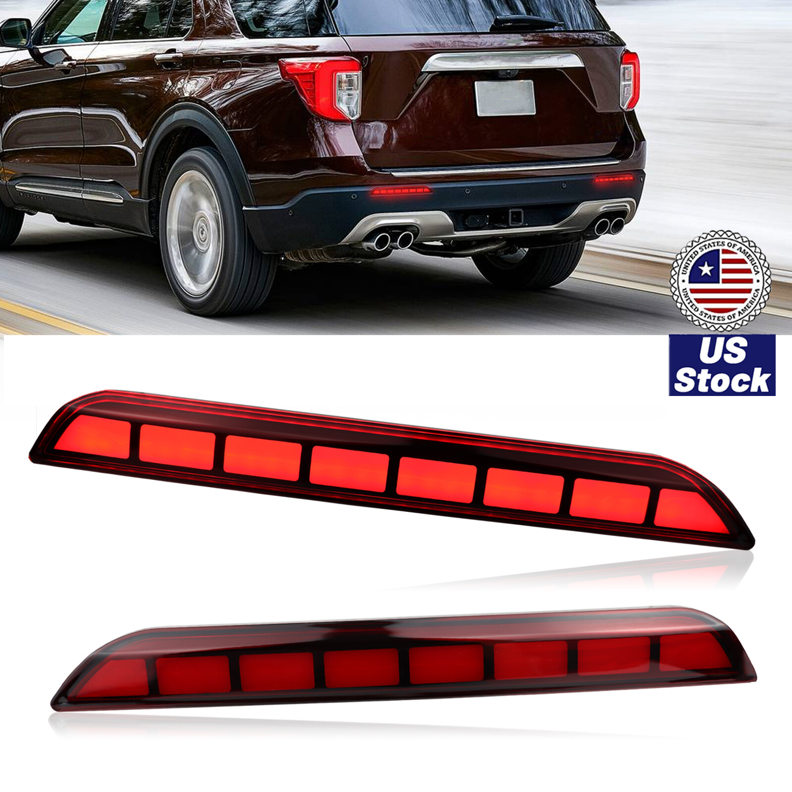 LED Rear Bumper Reflector Tail Turn Signal Light DRL For Ford Explorer 2020-2025