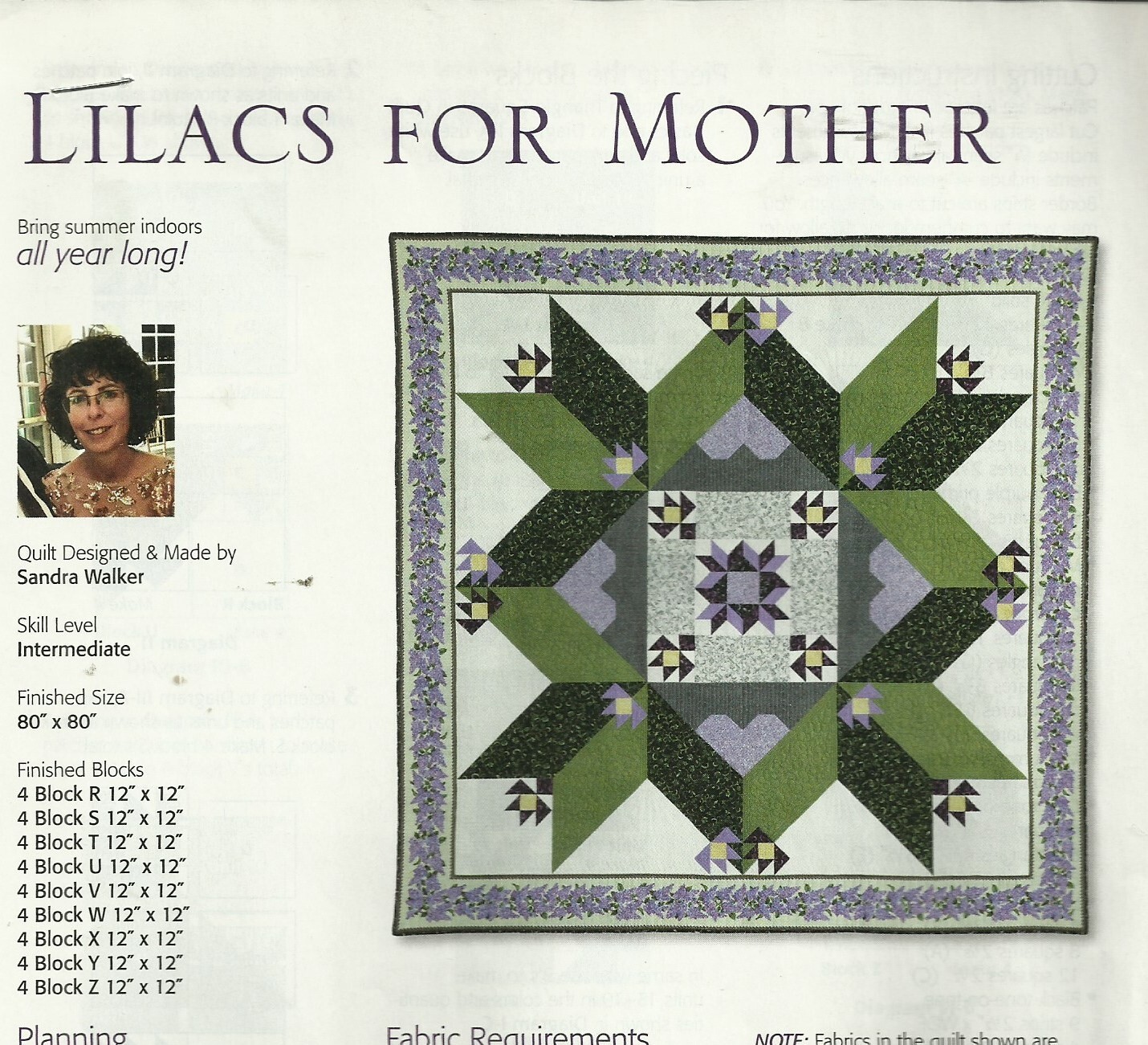 B0262 LILACS FOR MOTHER  QUILT PATTERN/INSTRUCTIONS
