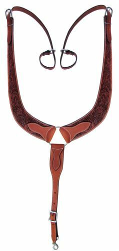 Western Saddle Horse Heavy Tooled Leather Pulling Collar Breast Collar Ranch