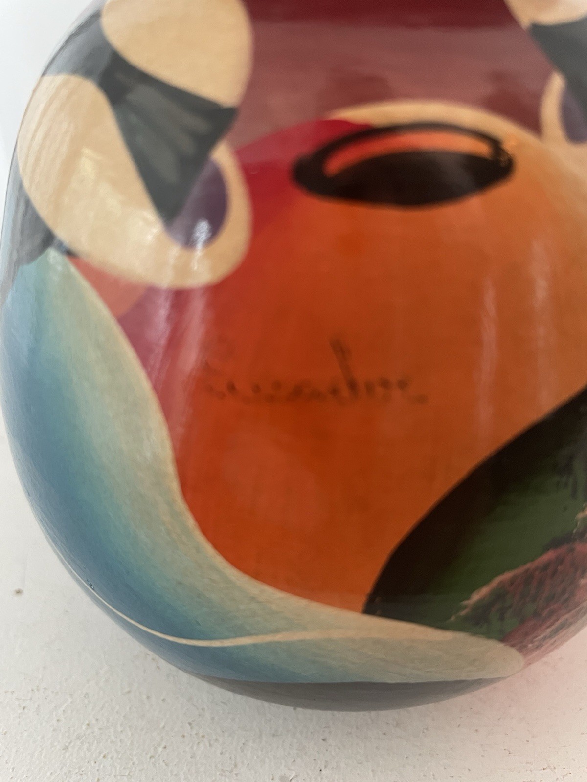 PANCHO, from Peru, mid-20th century hand painted terracotta vase